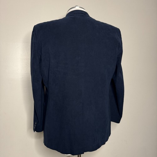 Neiman Marcus Mens 50R Blue Suede Sport Coat Blazer Leather 2-Button Leather Vtg - Picture 4 of 10