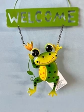 HOME GARDEN POOL YARD PATIO DECOR  - FROG WELCOME SIGN W/ FLOWER - NOTE - NEW