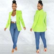 Women's Brown Open Front Puff Sleeves Blazer