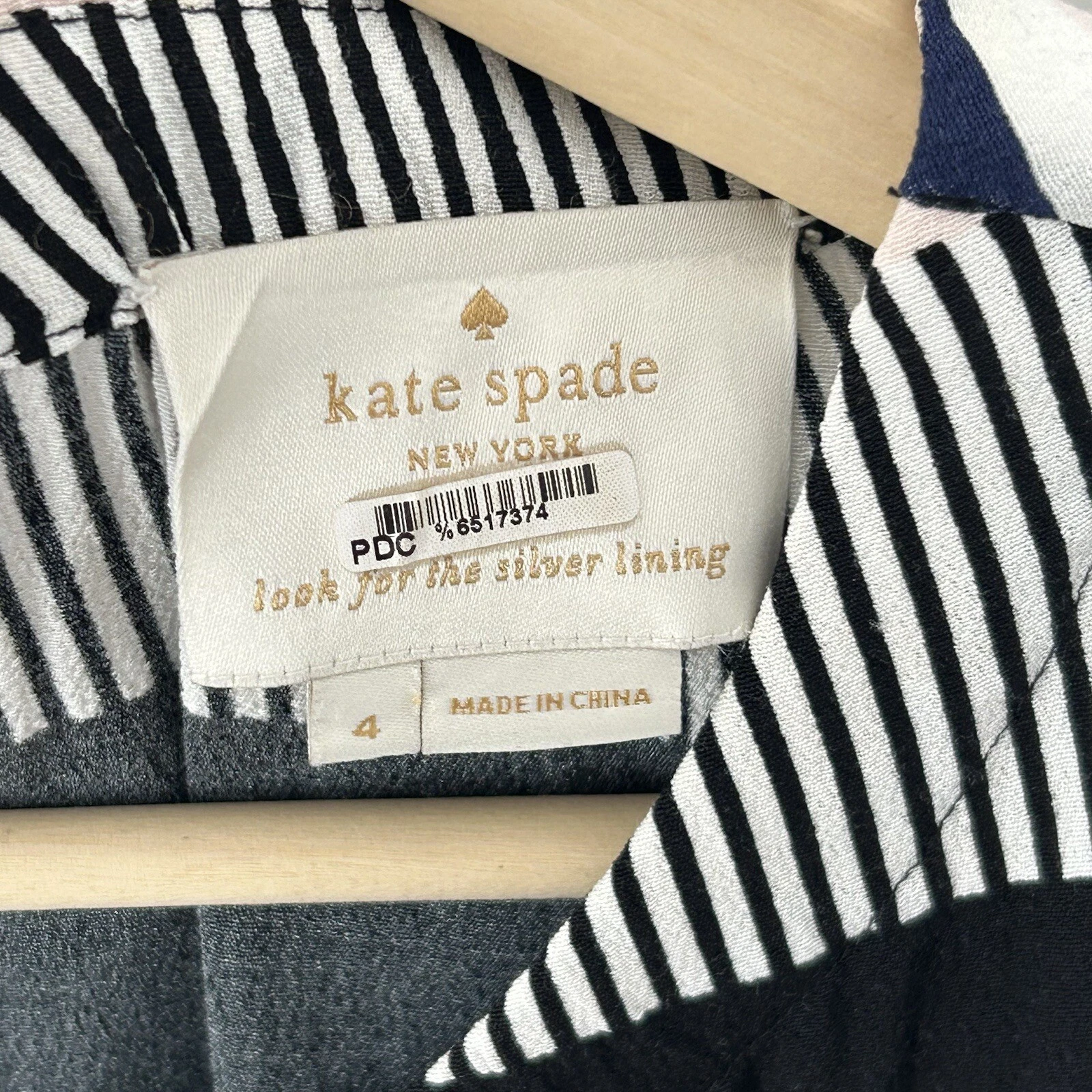 Abito Kate Spade Bay a righe cravatta fiocco schiena taglia 4 senza maniche nero festa *