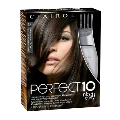 New Clairol Nice'n Easy Perfect 10 Permanent Hair Dye, 5A Medium Ash Brown Hair