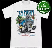 Ed Big Daddy Roth Rat Fink '55 Chevy Hot Rod White Cotton T-Shirt