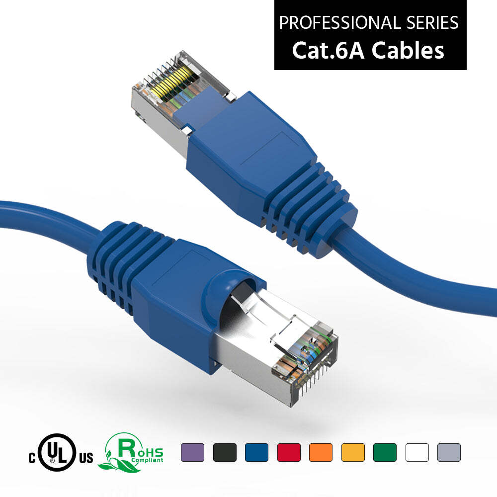 10Ft CAT6A Shielded SSTP Ethernet Booted Network Cable Blue