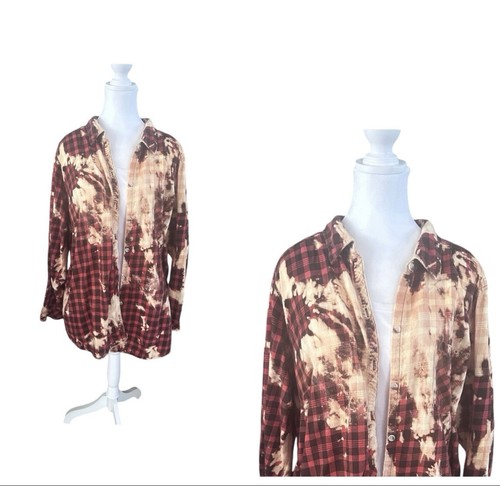 Upcycled Bleached Flannel Shirt Womens 2X (F5)