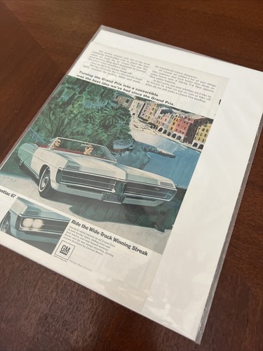 1967 Pontiac Grand Prix Vtg Print Ad 10"x13.75" VK AF white convertible seaside - Picture 3 of 3