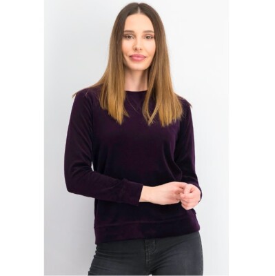 Karen Scott Womens Petite PP Marquis Purple Velour Crewneck Sweatshirt NWT CT73