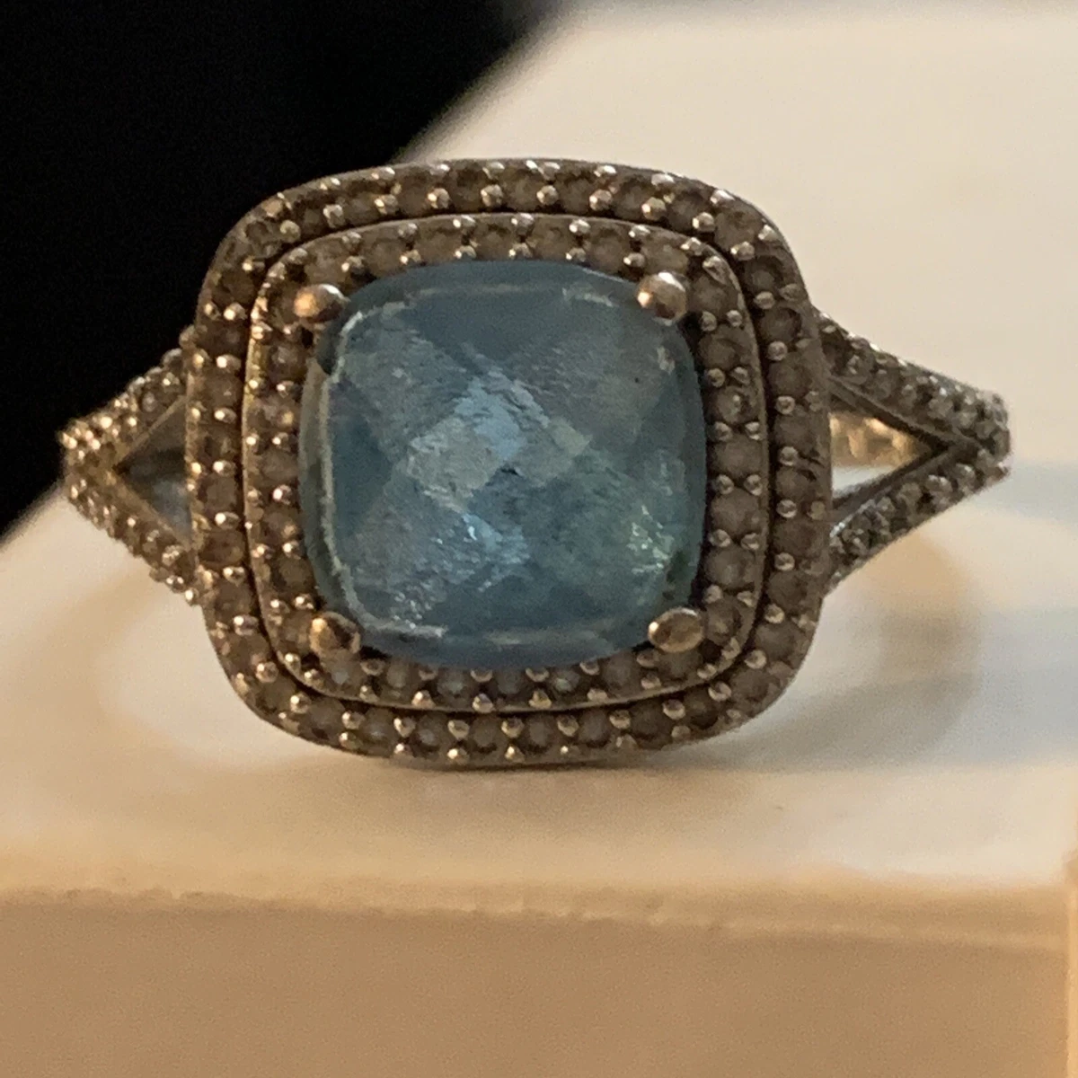 DESIGNER 925 P STAR M STERLING SILVER CUSHION CUT BLUE TOPAZ WHITE