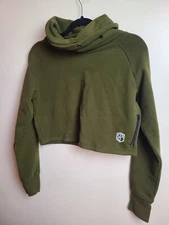 Born Primative Sweatshirt Womens Small Green Cropped High Neck Stretch Pullover