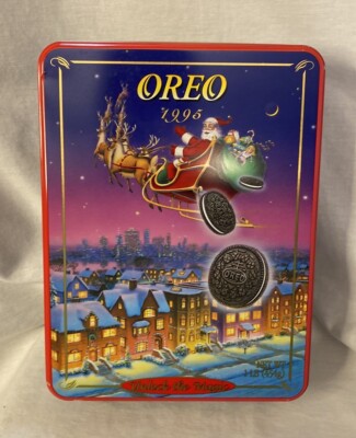 1995 Santa Oreo Cookie Tin Can Nabisco ~ Unlock The Magic ~ 8  x 6  x 2.5