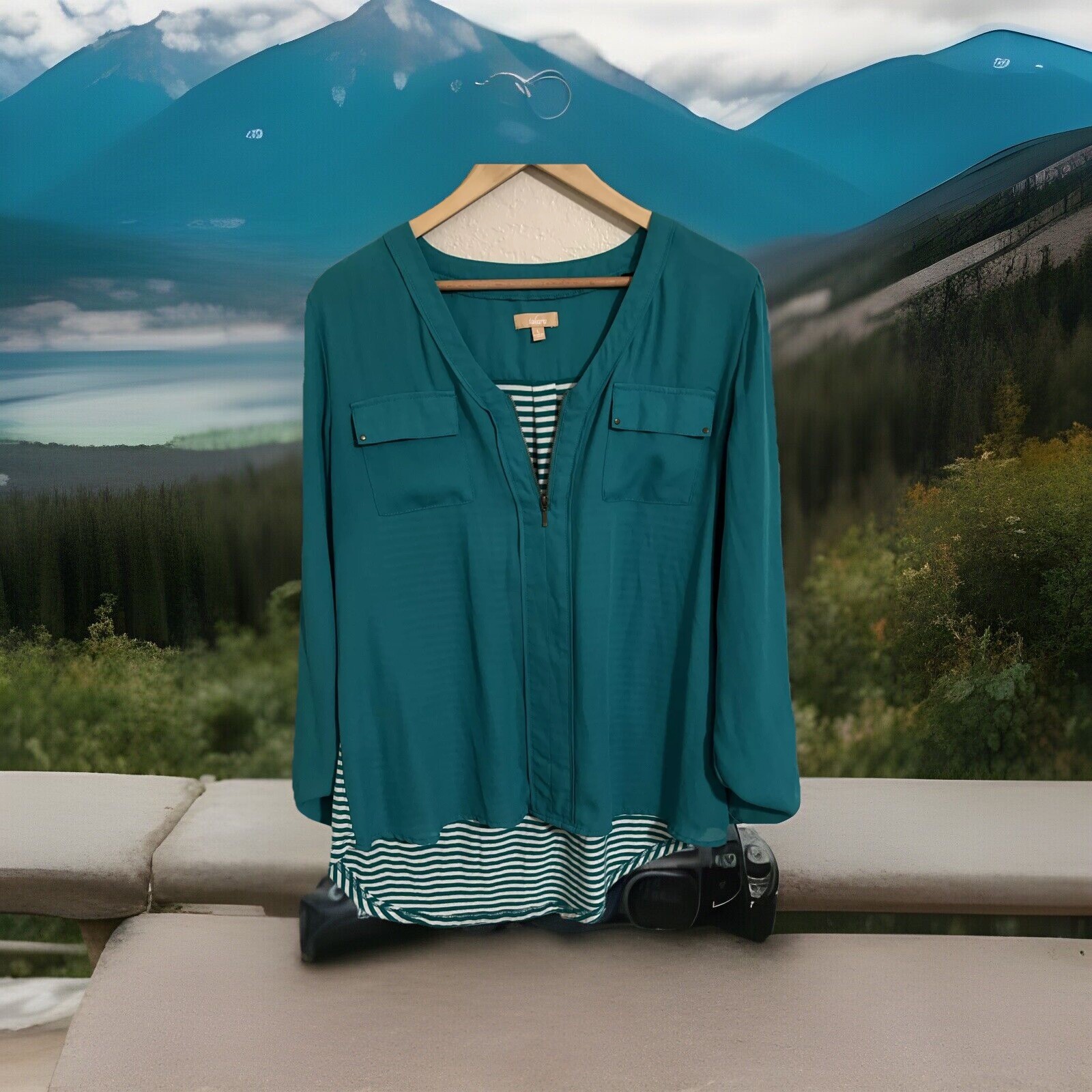 Casual Modern Top Seasonal Green Takara Women’s Blouse Zipper Pocket Comfy Fit