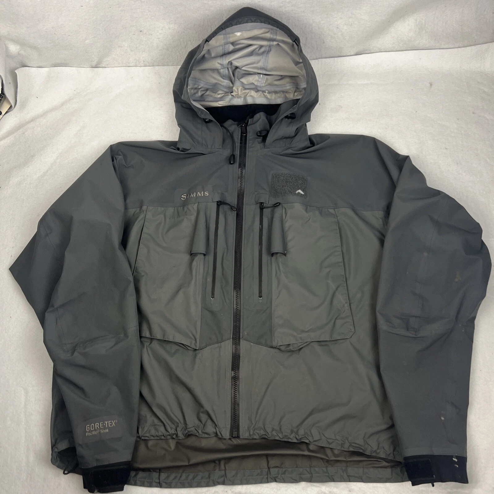 Simms Mens Goretex Wading Jacket Full Zip Hooded Gunmetal Gray Size 2XL