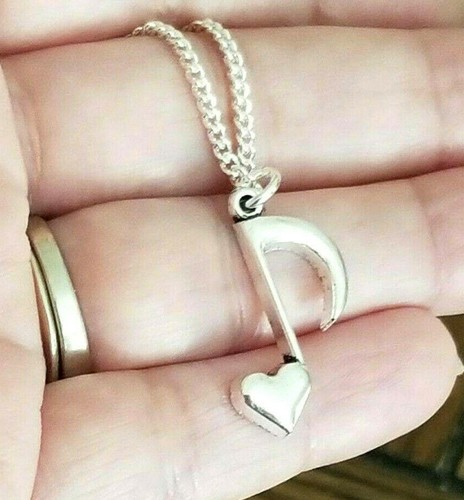 Collar Plata Corazón Nota Musical Octava Nota Joyería Musical Collar Steve Perry - Imagen 2 de 3