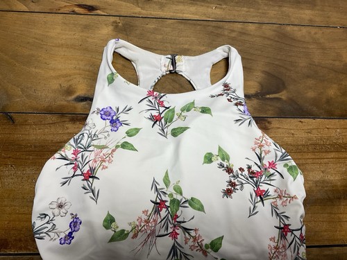 Athleta High Neck Bra Cup Tankini 32B/C Racer back Top Lined Support Swim Floral - Picture 2 of 10