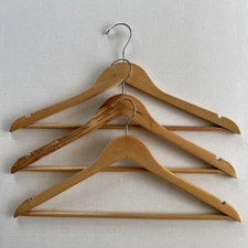 Lot of 3 Solid Wooden Suit Hangers Pant or Skirt Hangs with Bar