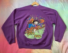 Vintage 90s Betty Boop Oversized Sweatshirt Baggy Football Crewneck Purple Sz XL