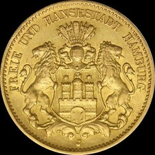 Deutsches Kaiserreich Stadtwappen Hamburg 10 Mark  1896 J Gold J.211 ss+