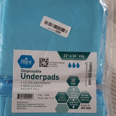 MedPride Underpads 23 x 36 in Ultra Absorbent Fluff Fill Blue Disposable