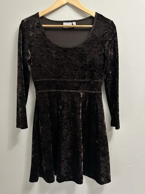 Vintage Espirit Brown Crushed Velvet Babydoll / Skater Y2K Dress Size small