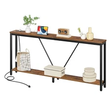 70.9" Extra Long Sofa Console Table with Charging Station, 2-Tier Behind Couc...