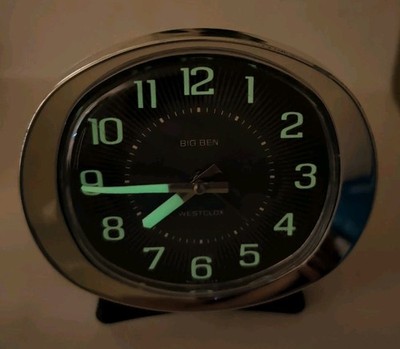 Big Ben Westclox Windup Glow In Dark Alarm Clock MCM Silver - Tested & Working