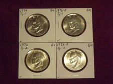 1976-P-D Type-1 and Type-2 Eisenhower Dollars 4 coins Very nice BU