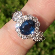 Fabulous 14k Solid White Gold Natural Blue Sa...