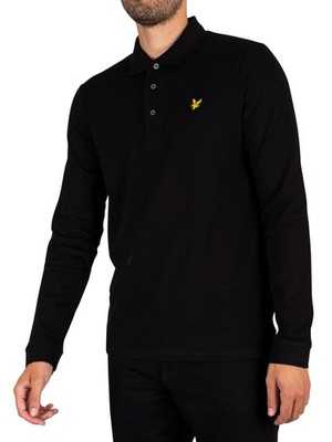 Lyle & Scott Herren Langärmliges Poloshirt, Schwarz