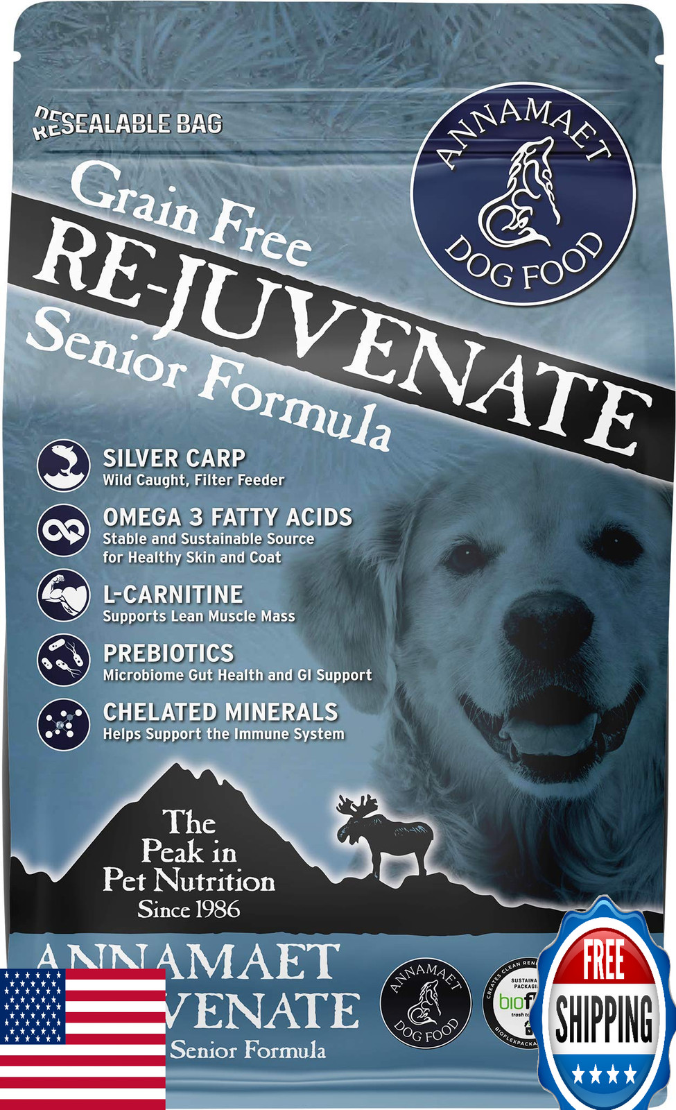 Annamaet Grain-Free Re-Juvenate Senior Formula Dry Dog Food, (Fresh Silver Carp 