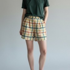 Vintage Howard Wolf Shorts Size 8 Multicolor Plaid Linen Rayon Coastal Retro