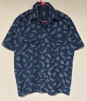 McQ By Alexander McQueen Indigo Denim Insect Print Button Down Mens Sz L S31