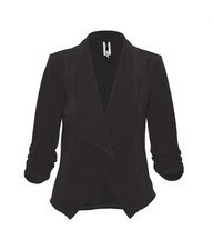 FashionStream Wmn's Casual Fitted Blazer Draped Open Front w/Ruched 3/4 Sleeve-M