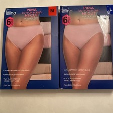 Felina Pima Cotton Blend Hi-Cut Panties Lace Trim 6 Pack Womens Med Or Large NIP