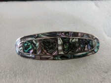 Vintage Alpaca Mexico Silver Inlay Abalone Hair Clip Barrette 3.5 inch