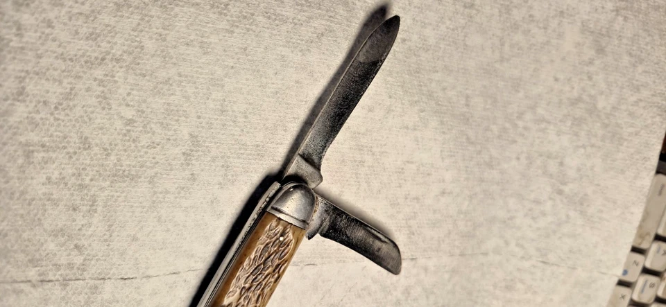 Винтажный нож для сигар Camillus Cutlery Co NY США 4 линии с 3 лезвиями костяная ручка - Изображение 3 из 4