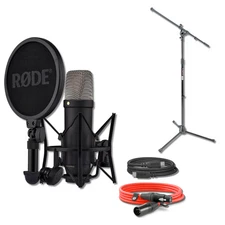 Rode NT1 5th Gen Condenser Microphone (Black) with On-Stage MS7701B Stand & XLR