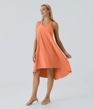 NWT Halara Breezeful Dress Racerback Womens M Orange Pockets High Low Flowy Midi