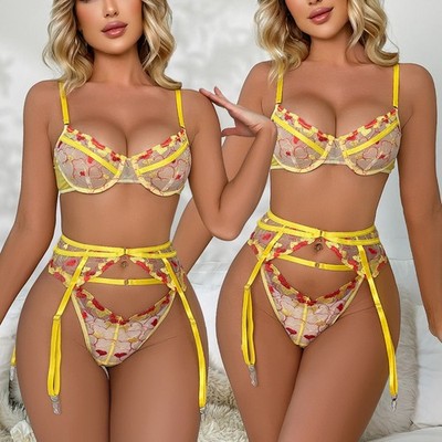 sexy flattering lingerie 3-Piece Women's Sexy Lace-Up Sheer Babydoll Lingerie - Romantic Flattering  Bra & Panty Set for Date Night, Anniversary, Lingerie Set, Babydoll Set
