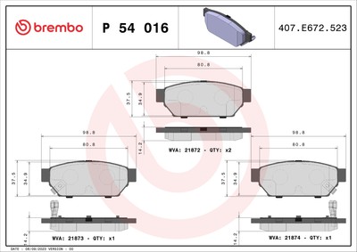 Brembo P 54 016 Brake Pad Set, Disc Brake for Mitsubishi Mitsubishi (Soueas