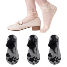 SooGree 3Pairs Women's Lace Ankle Socks Mesh Fishnet One Size, Black