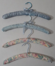 Satin Fabric Cotton Padded Coat Hangers Light Blue - Floral VTG Lot 4