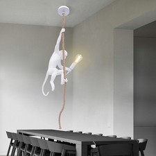 Monkey Shape Pendant Light Creative Resin Hanging Lamp Wall Mount Lighting White
