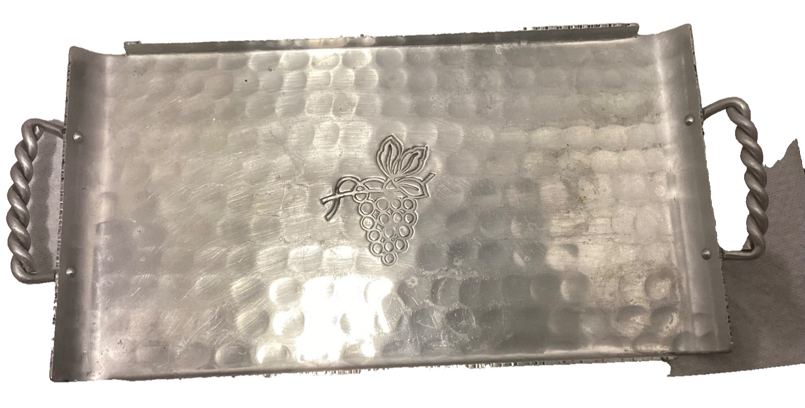 Vintage Buenilum Hammered Aluminum Tray Twisted Handles MCM Hostess Serving Tray
