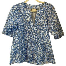 Tuckernuck Cameron Eubanks XS Finley Wimberley Blue Floral Top Flutter Sleeve