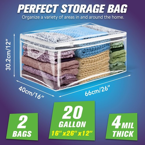 20 Gallon Large Storage Bag for Clothes, Zipper Clothing Storage Bag, Clear O... - Picture 2 of 7