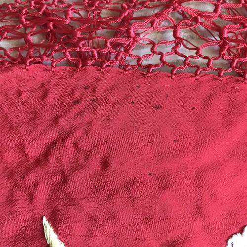 Antique Red Silk Nicely Embroidered with Fringe Piano Shawl Wrap Manto Mantilla - Picture 5 of 12