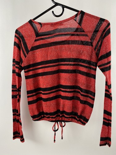 fashion dazzle womens medium red long sleeve crop top sparkly - Picture 2 of 7