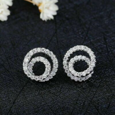 14K White Gold Over 0.50Ct Lab Created Round Diamond Swirl Circle Twist Earrings