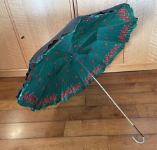 Vintage Umbrella with Black with Green Floral Lining