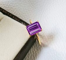 Natural Amethyst Emerald Cut Gemstone 925 Silver Handmade Engagement Gold Ring