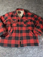 Vtg Westwind Sportswear Red Black Buffalo Plaid Zip Sherpa Coat Fleece USA Sz XL